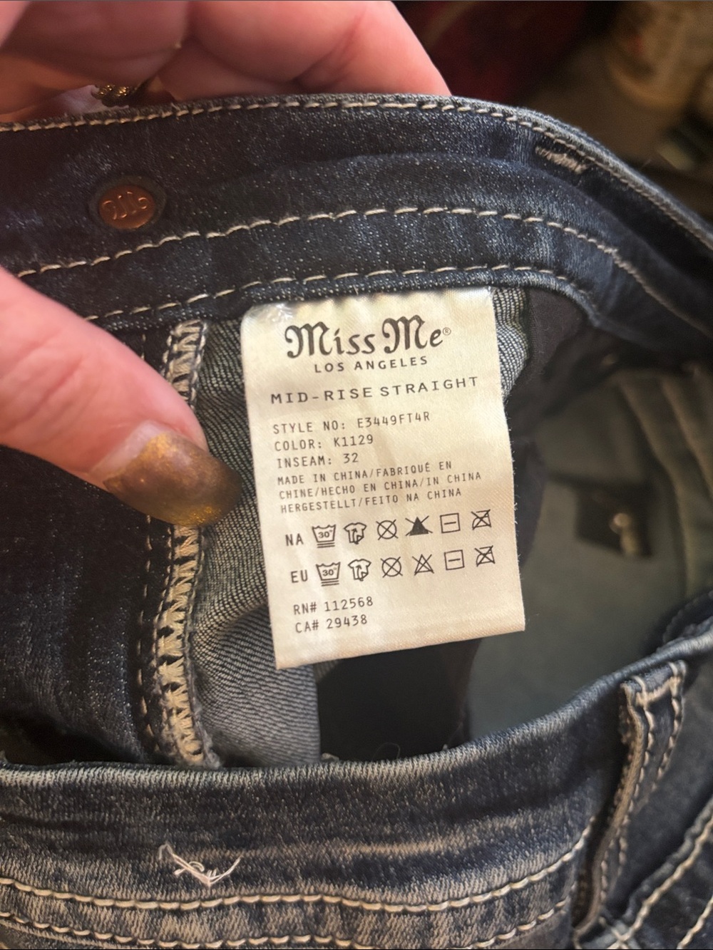Miss Me Dark Blue Mid-Rise Straight Les Jeans with Embellished Back Pocket - Picture 4 of 4